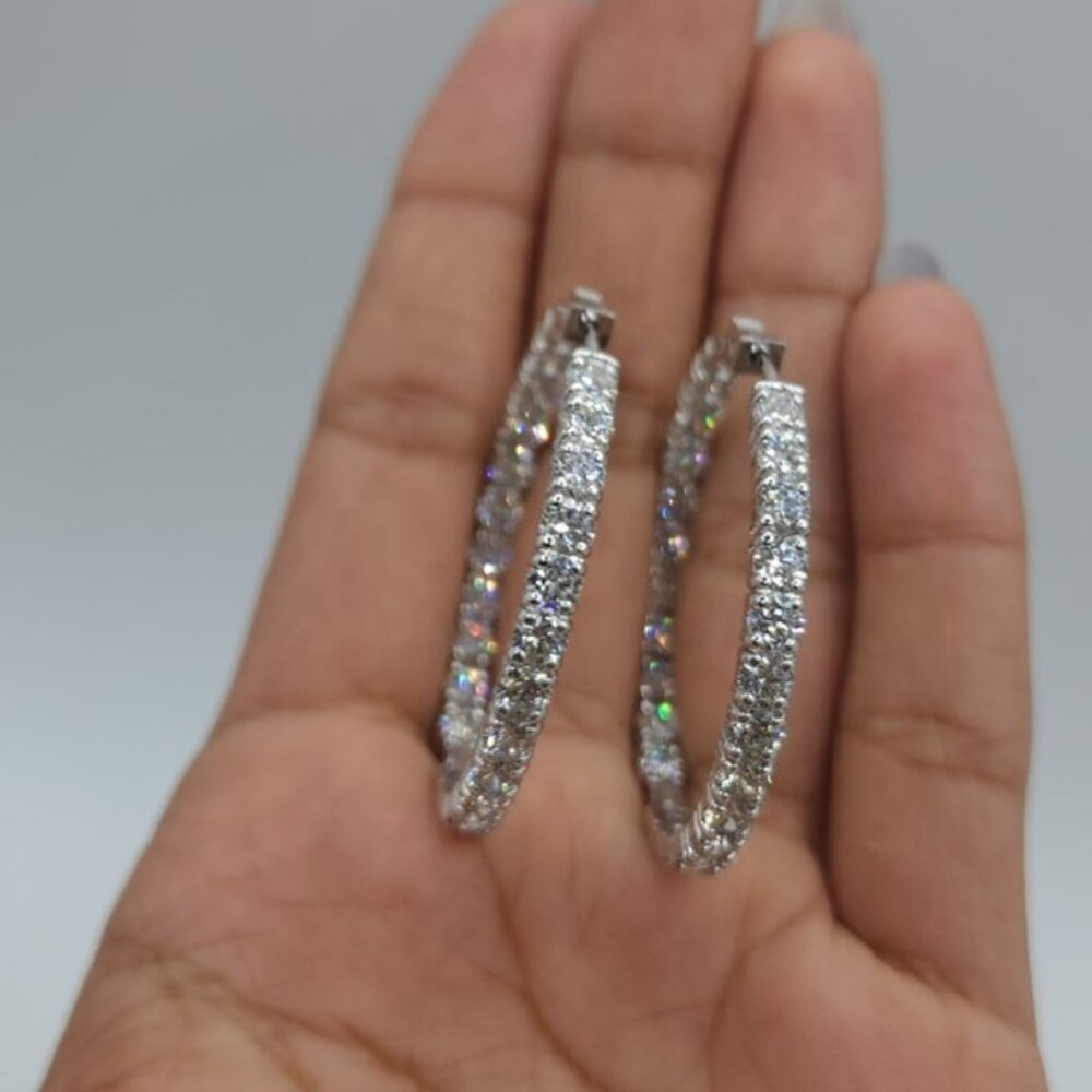 14Kt Gold 8.03 Ct Lab Grown Diamond Huggie Hoop Earrings